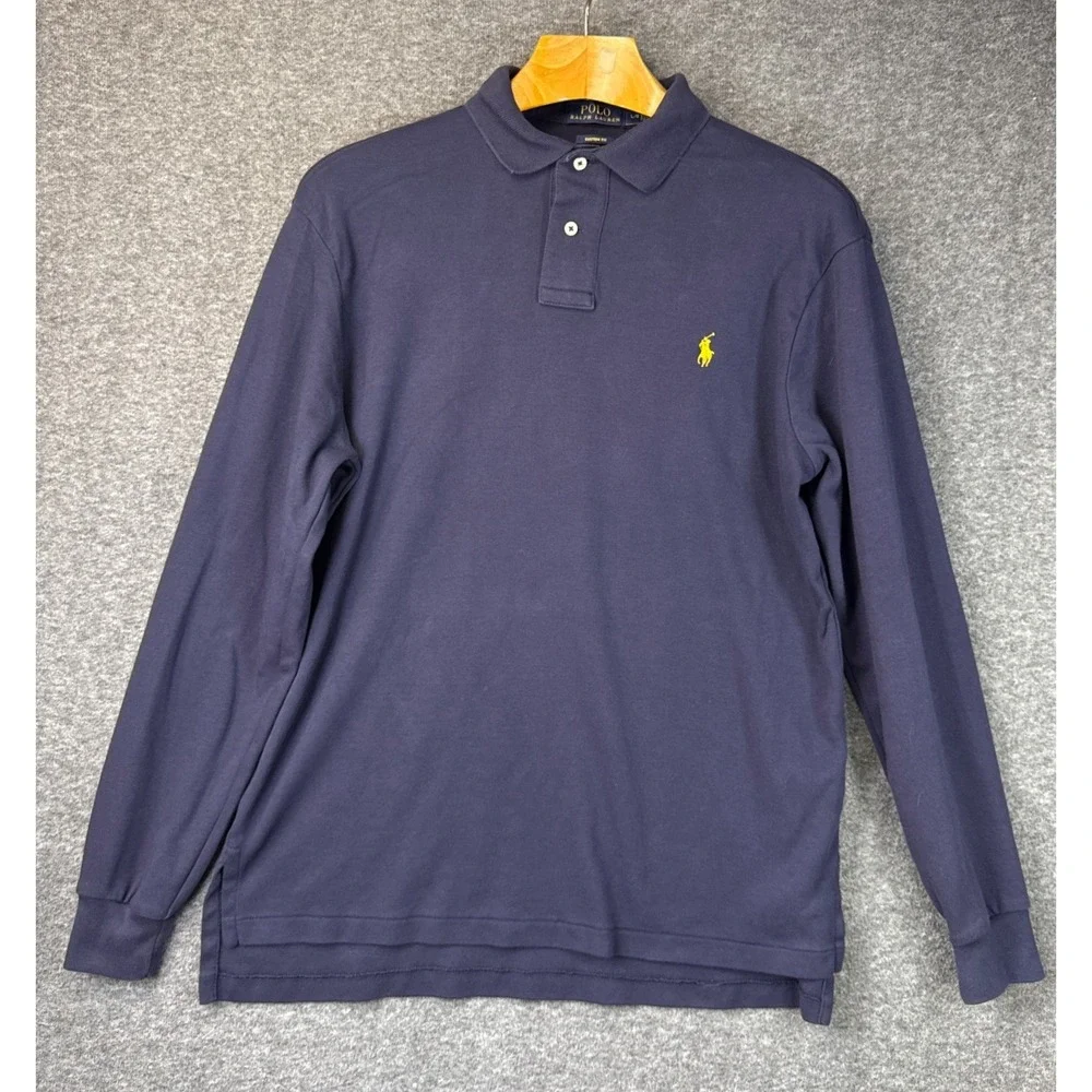 Polo Ralph Lauren Custom Fit Long Sleeve Polo Shirt Purple Mens Size L Preppy‎